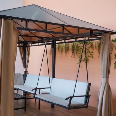 Romero All-In-One 12-Seater Gazebo with Table, Swing Chairs, and Bar Set - Black - With 2-Year Warranty