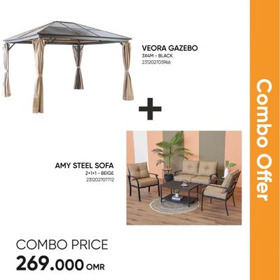 Veora Steel Gazebo With Curtains + Amy Outdoor Sofa Set Combo