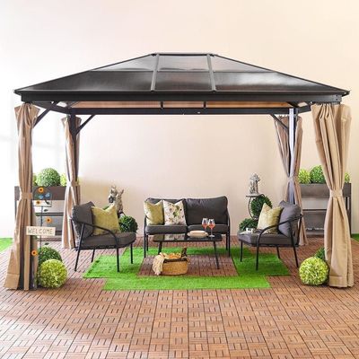 Veora Steel Gazebo With Curtains + Amy Outdoor Sofa Set Combo