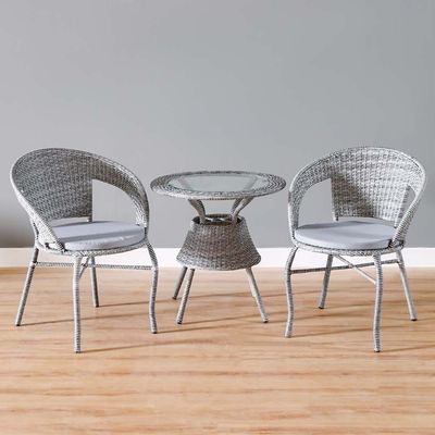 Eden 1 + 2-Seater Round Balcony Set - Grey 