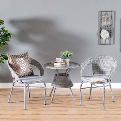 Eden 1 + 2-Seater Round Balcony Set - Grey 