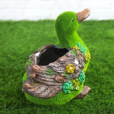 Duck Planter Flocked With Green