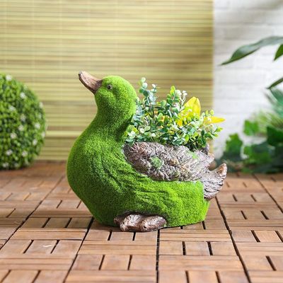 Duck Planter Flocked With Green