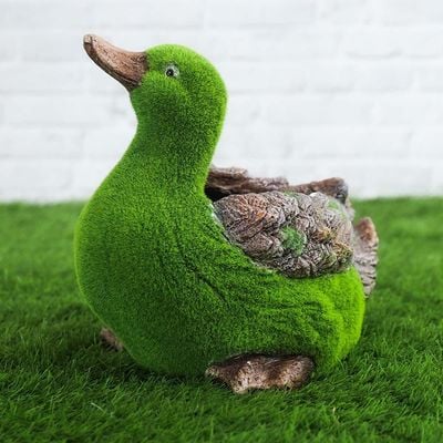 Duck Planter Flocked With Green