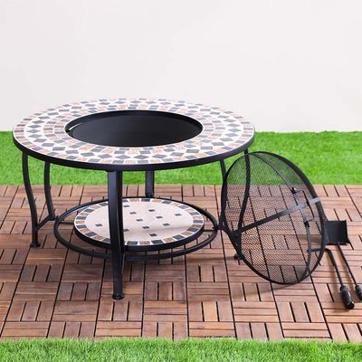 Metal/Mosaic Fire Pit With Table Top 90X90X50Cm - Jf201730R