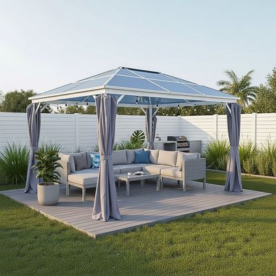 Veora Gazebo With Light & Curtains - White - 3X4 M