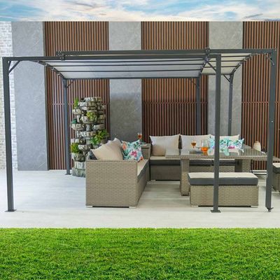 Metal Gazebo With Sliding Roof - Grey