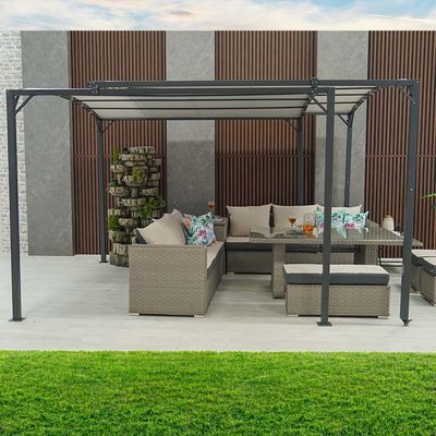 Metal Gazebo With Sliding Roof - Grey