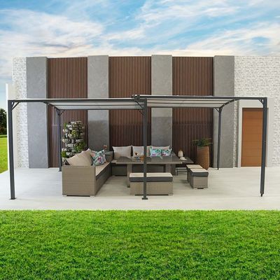 Metal Gazebo With Sliding Roof - Grey