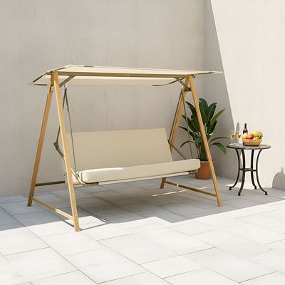 Camila 3-Seater Steel Swing with Canopy -Beige