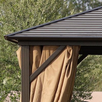 Marhaba Metal Gazebo with Curtains -Brown - 3x3 M