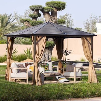 Marhaba Metal Gazebo with Curtains -Brown - 3x3 M