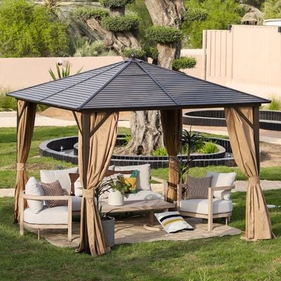 Marhaba Metal Gazebo with Curtains -Brown - 3x3 M