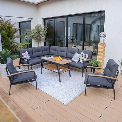 Savio 6-Seater L Shape Outdoor Sofa Set - Grey - With 2-Year Warranty