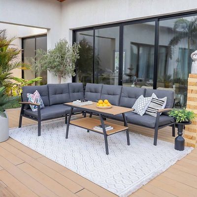 Savio 6-Seater L Shape Outdoor Sofa Set - Grey - With 2-Year Warranty