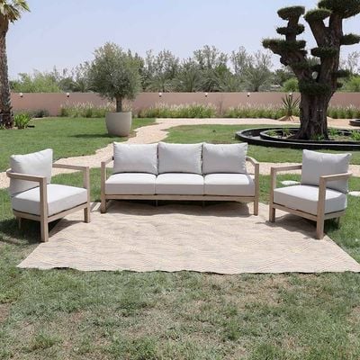 Pedro 5-Seater Sofa Set-Natural Wood/Beige-With 2-Year Warranty