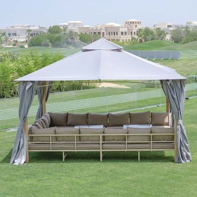 Miraj Gazebo with Seating , Tables, Curtains and Mosquito Nets- 4x4 m