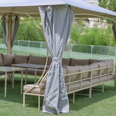 Miraj Gazebo with Seating , Tables, Curtains and Mosquito Nets- 4x4 m