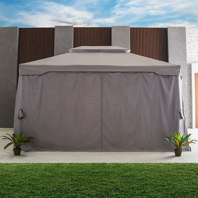 Roma Aluminium Gazebo with Curtains and Mosquito Nets - Grey -  3X4 m