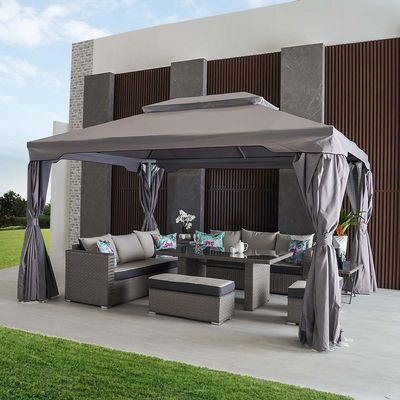 Roma Aluminium Gazebo with Curtains and Mosquito Nets - Grey -  3X4 m