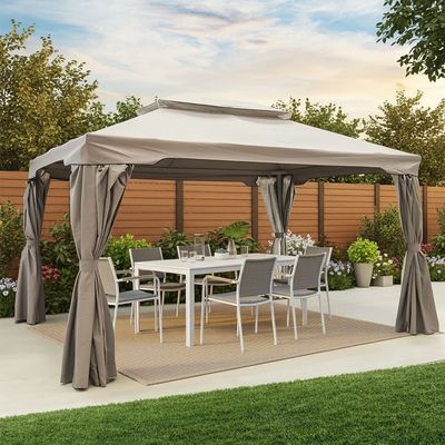 Roma Aluminium Gazebo with Curtains and Mosquito Nets - Grey -  3X4 m