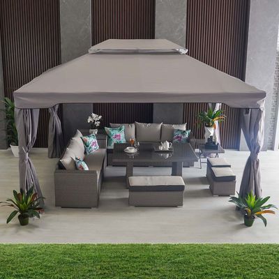 Roma Aluminium Gazebo with Curtains and Mosquito Nets - Grey -  3X4 m