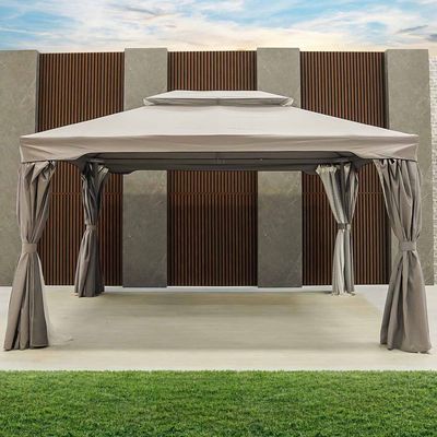 Roma Aluminium Gazebo with Curtains and Mosquito Nets - Grey -  3X4 m