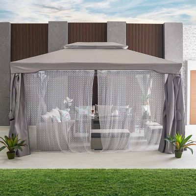 Roma Aluminium Gazebo with Curtains and Mosquito Nets - Grey -  3X4 m