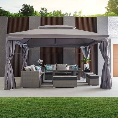 Roma Aluminium Gazebo with Curtains and Mosquito Nets - Grey -  3X4 m