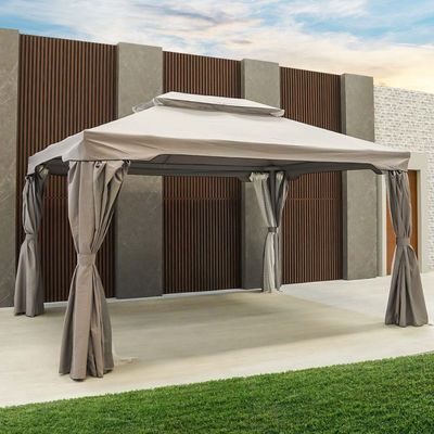 Roma Aluminium Gazebo with Curtains and Mosquito Nets - Grey -  3X4 m