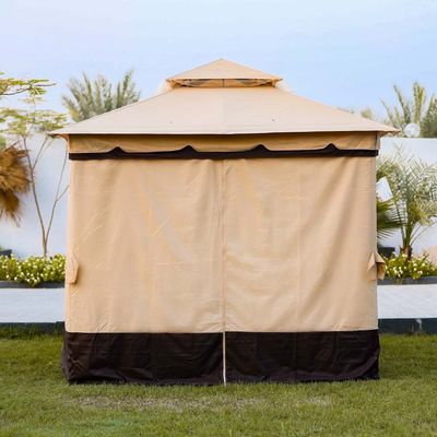 Delight Steel Gazebo with Curtains - Sand Color - 2.7x2.7 m 