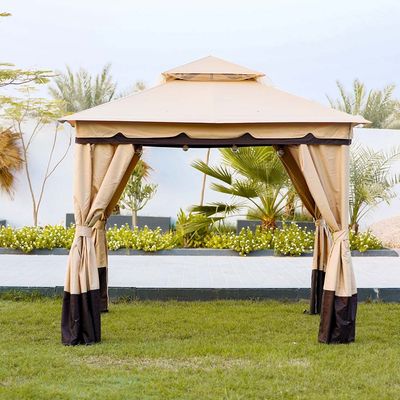 Delight Steel Gazebo with Curtains - Sand Color - 2.7x2.7 m 