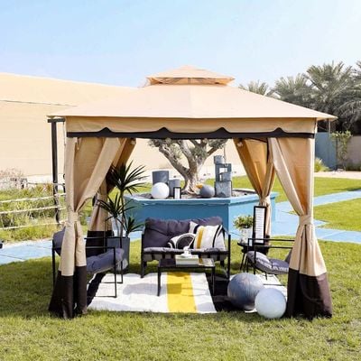 Delight Steel Gazebo with Curtains - Sand Color - 2.7x2.7 m 