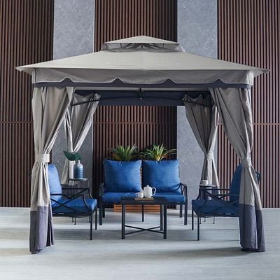 Delight Steel Gazebo with Curtain - Grey -  2.7x2.7 M