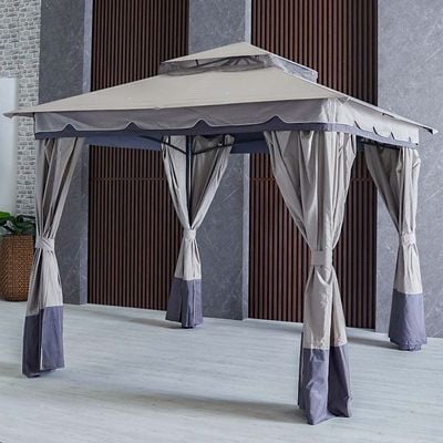 Delight Steel Gazebo with Curtain - Grey -  2.7x2.7 M