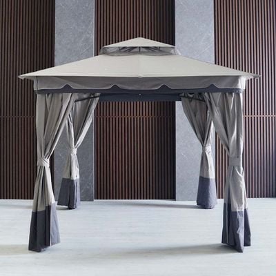Delight Steel Gazebo with Curtain - Grey -  2.7x2.7 M