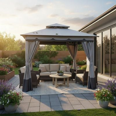 Delight Steel Gazebo with Curtain - Grey -  2.7x2.7 M