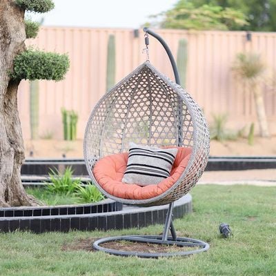 Arabian Hanging Swing with Cushion - White/Orange