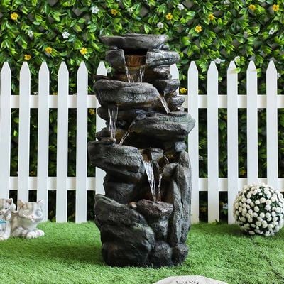 Volga Fountain – Natural Stone Style – With Light - 34 x 49.5 x 103 Cm