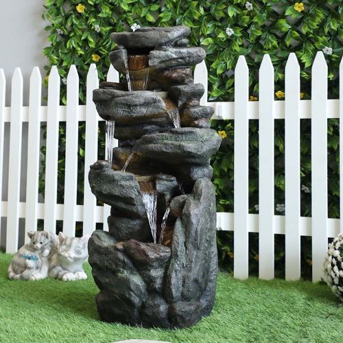 Volga Fountain – Natural Stone Style – With Light - 34 x 49.5 x 103 Cm