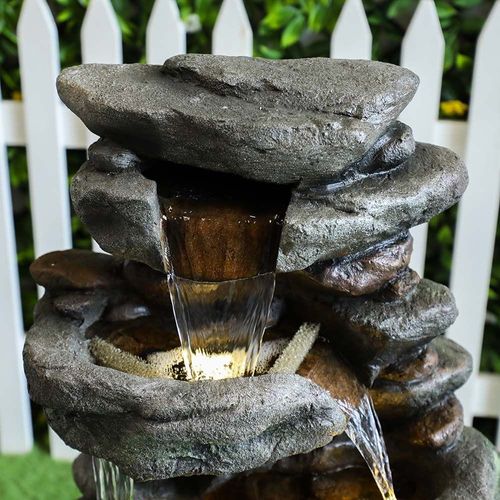 Volga Fountain – Natural Stone Style – With Light - 34 x 49.5 x 103 Cm