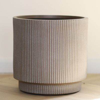 Fiber Clay Pots - Vertical Rib Design - Taupe - 37X37X37 Cm