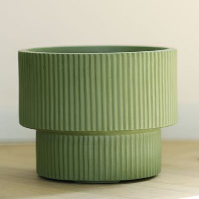 Fiber Clay Pots - Vertical Rib Design - Green - 37X37X30 Cm