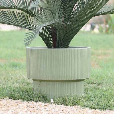 Fiber Clay Pots with Vertical Rib Design – Green - 45X45X37 Cm