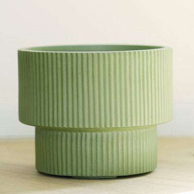 Fiber Clay Pots with Vertical Rib Design – Green - 45X45X37 Cm