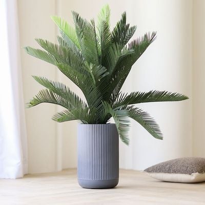 Fiber Clay Pots W. Vertical Rib Design – Grey - 24X24X37 Cm