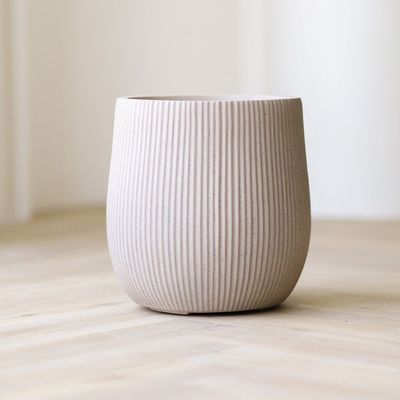 Fiber Clay Pots -Vertical Rib Design - Beige - 31.5X31.5X32 Cm