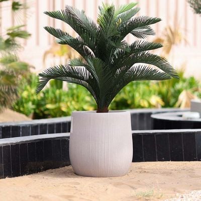 Fiber Clay Pots with Vertical Rib Design – Beige - 44X44X44 Cm