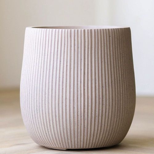Fiber Clay Pots with Vertical Rib Design – Beige - 44X44X44 Cm