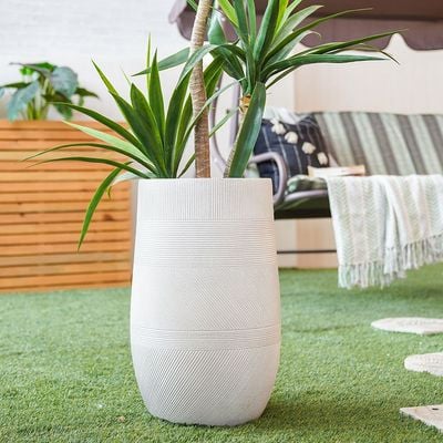 Fiber Clay Pots - Varying Stripe Design - Anti-White - 24X24X39 Cmc